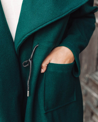 Palton lung de damă fără închizătoare de culoare verde închis - Îmbrăcăminte