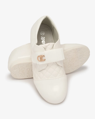 Pantofi pentru fete din piele ecologică matlasată, de culoare albă Werme- Footwear