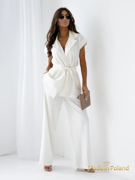 Pantaloni de damă Ecru Livia Palazzo – stil italian, țesătură de lux