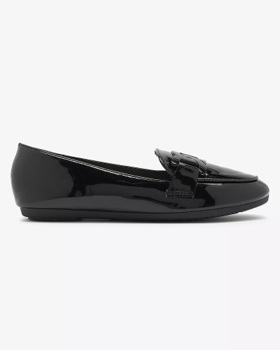 Mocasini lăcuiți de damă cu ornament în negru- Încălțăminte