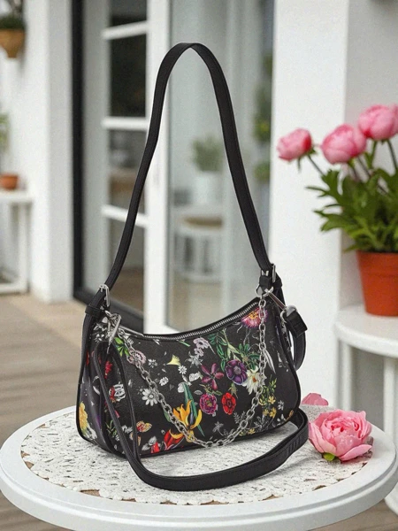 Royalfashion Geantă de mână mică pentru femei, din piele ecologică, cu model floral Lily Bloom