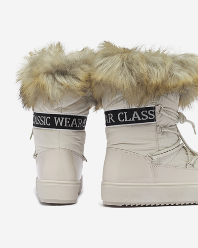 Cizme de zăpadă pentru femei bej cu blană Lilitsa- Footwear