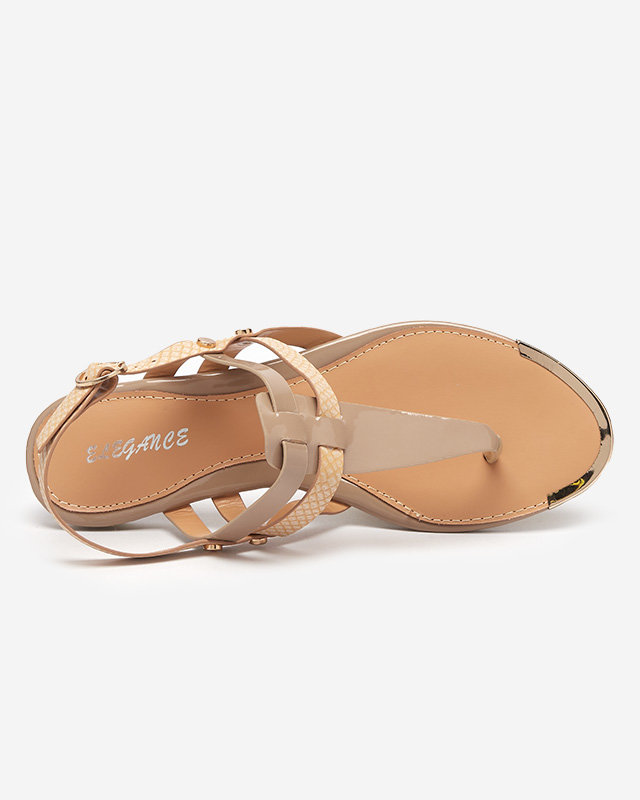 OUTLET Sandale de damă bej, șlapi lăcuți cu imprimare Abika-Footwear