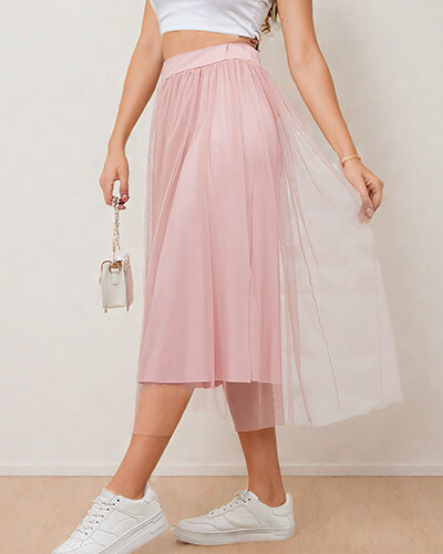 Royalfashion Fustă midi cu două straturi pentru femei