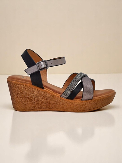 Sandale cu wedge pentru femei Royalfashion cu strasuri și sclipici Glittera