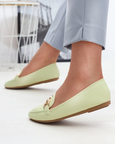 Mocasini de damă din piele ecologică verde cu ornament Wiwet-Footwear
