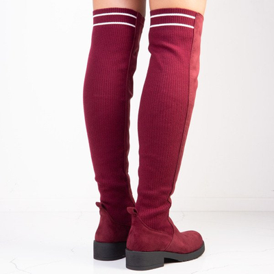 Bordowe kozaki z tkaninową wstawką Silene - Obuwie