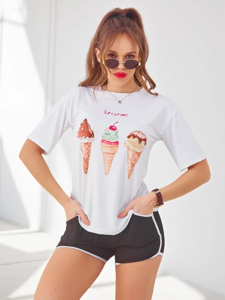 Royalfashion Set sport pentru femei cu un tricou și șorturi Ice Cream