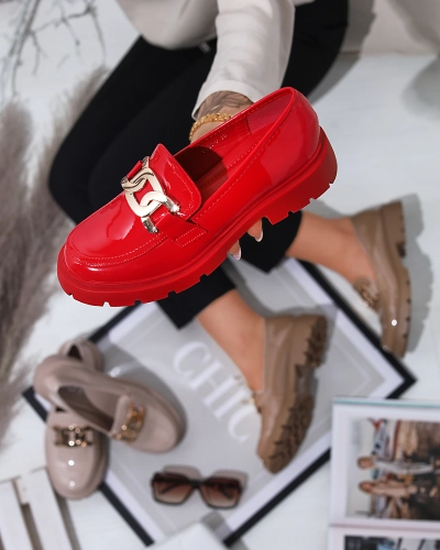 Mocasini roșii lăcuiți pentru femei Pogola- Footwear
