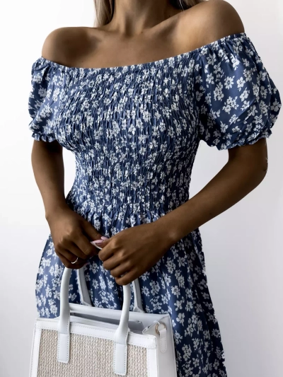Rochie maxi albastră cu model floral pentru femei - Îmbrăcăminte
