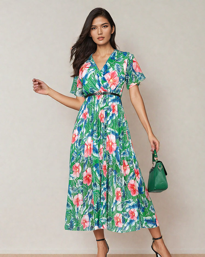 Royalfashion Rochie midi plisată cu motive florale pentru femei