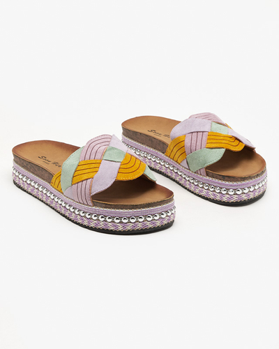 Papuci de dama violet pe talpa groasa Cekolina - Incaltaminte