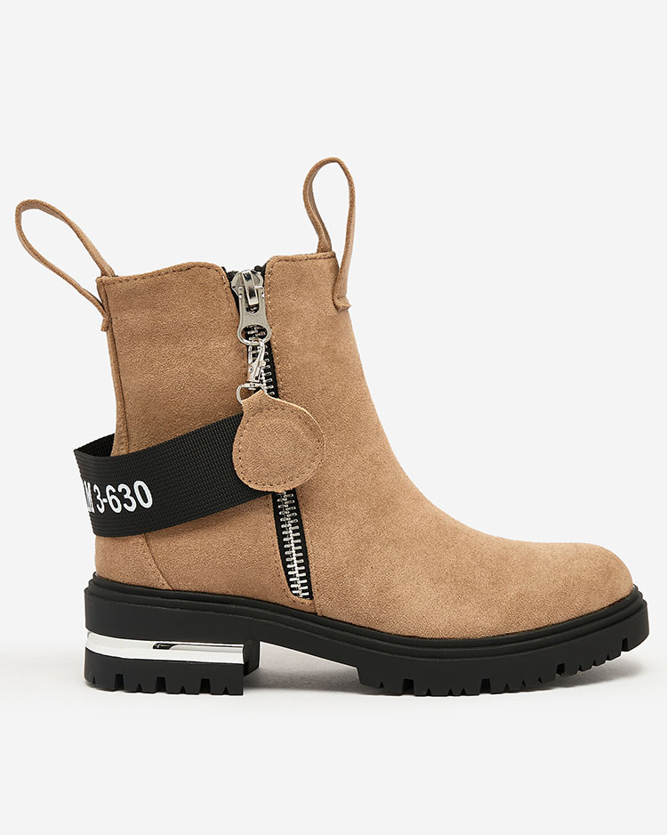 Royalfashion Cizme maro din eco-suede maro cu curea și fermoare Redmisala