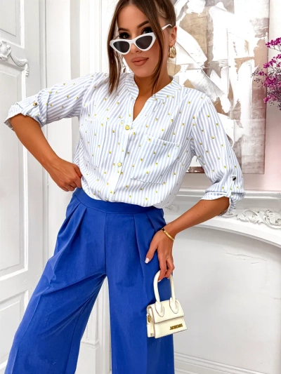 Royalfashion Camasa femei cu dungi și lămâi, decolteu în V