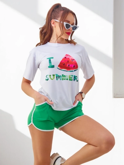 Set sportiv Royalfashion pentru femei, cu tricou și pantaloni scurți, Pepene