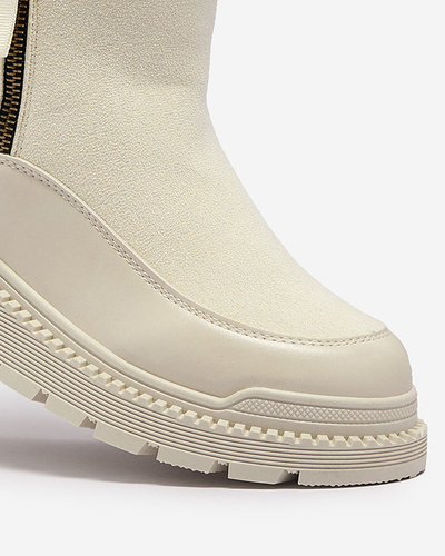 Cizme cu toc plat de damă crem Mefina- Footwear