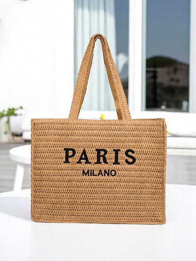 Royalfashion Geantă mare de paie pentru femei Paris Milano