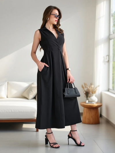 Rochie fără mâneci Royalfashion pentru femei cu guler înfășurat Bizness