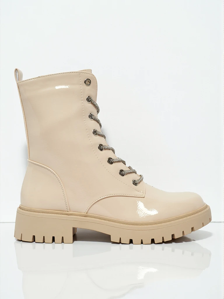 Botine de damă lăcuite cu șireturi Fjorra