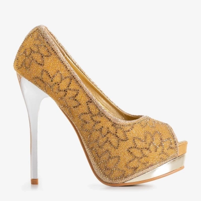 OUTLET Pompă de brocart pentru femei de aur cu zirconiu cubic Vida - Pantofi