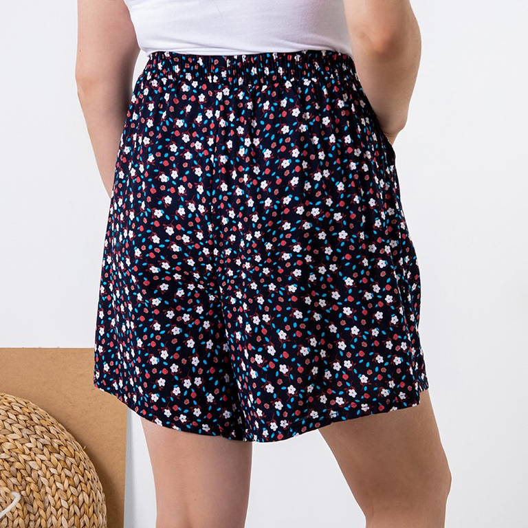 Pantaloni scurți cu flori bleumarin pentru femei - Îmbrăcăminte