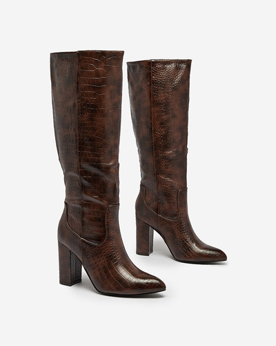 Royalfashion Cizme de damă maro închis, cu ștanțare Telibitta