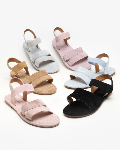 OUTLET Sandale plate dama din piele intoarsa ecologica maro deschis Nerina - pantofi