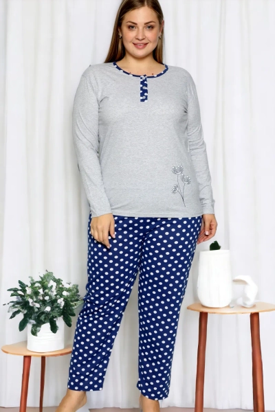 Royalfashion Pijamale din bumbac pentru femei, set format din 2 piese cu buline, MARIME MARE