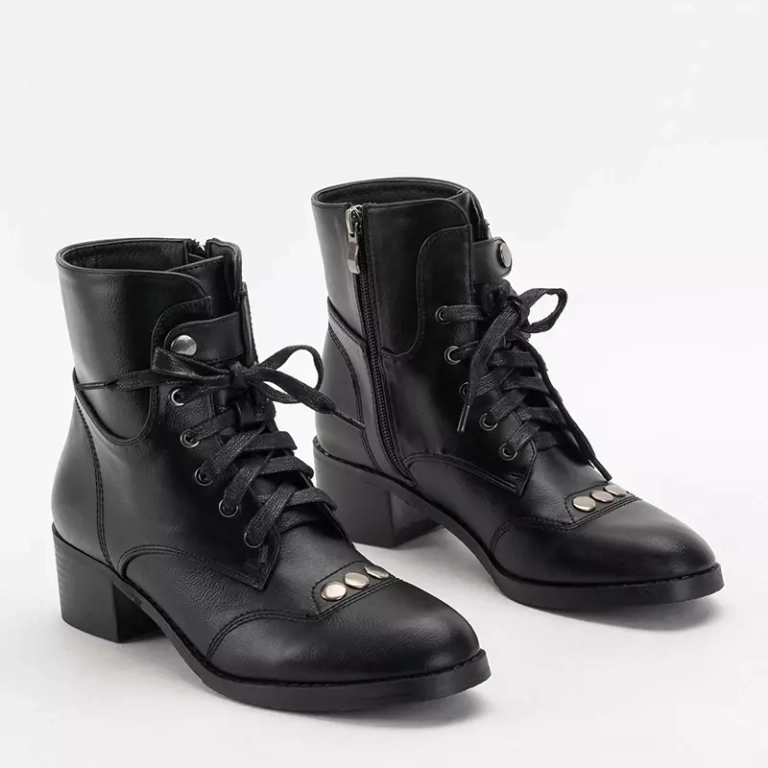 OUTLET Botine de dama negre cu toc plat Rinta - Incaltaminte