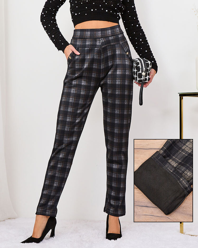 Royalfashion Pantaloni treggings cu carouri izolate pentru femei gri-maro