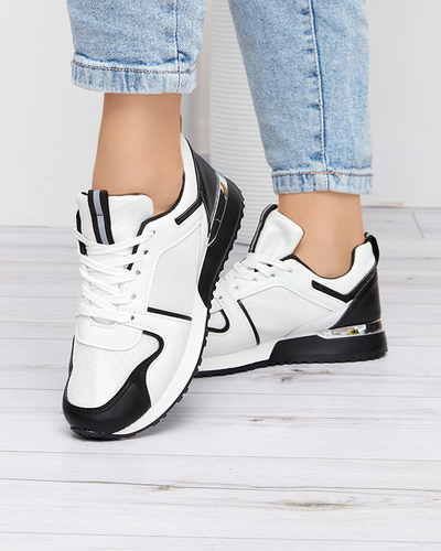 Încălțăminte de sport albă pentru femei, cu inserții de rubin negru - Încălțăminte