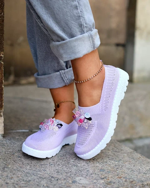 Royalfashion Mocasini mov din stofă pentru femei cu cristale Fezens