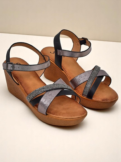 Sandale cu wedge pentru femei Royalfashion cu strasuri și sclipici Glittera