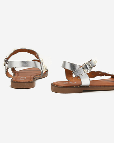 Sandale de dama argintii cu perle Mastalia - Incaltaminte