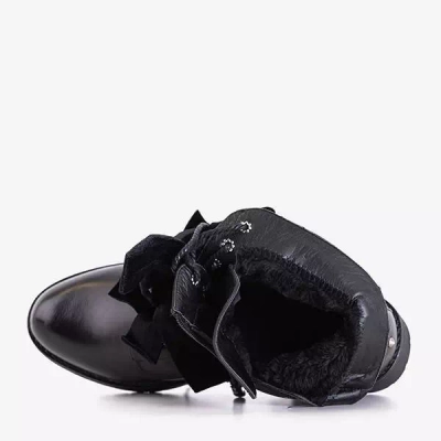 OUTLET Genti negre cu jeturi și arcuri din velur Caterina - Încălțăminte