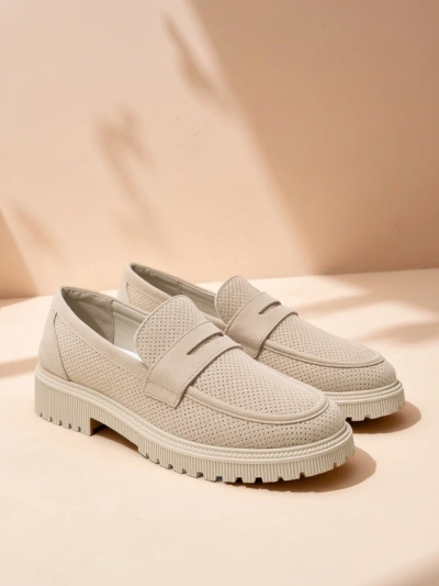 Loafers de damă Callista bej, piele ecologică, toc plat 4 cm