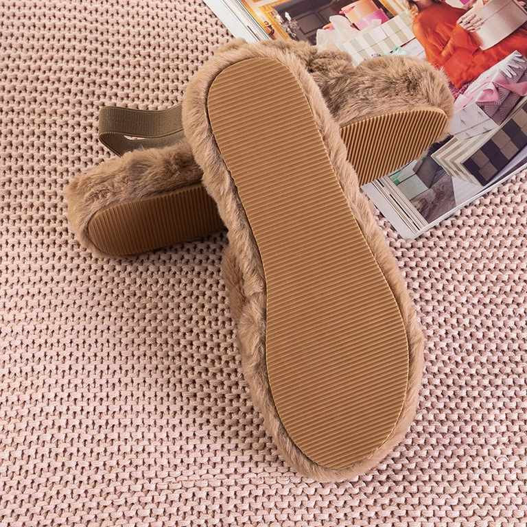 Papuci de blană pentru femeie, maro deschis, pentru bărbați