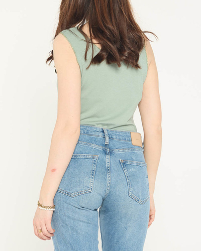 Bluză verde închis pe umăr cu imprimeu și zirconiu cubic - Îmbrăcăminte