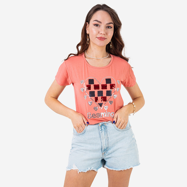 Tricou dama Coral cu imprimeu - Imbracaminte