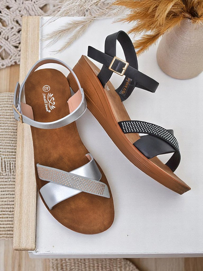 Sandale Royalfashion cu talpă wedge pentru femei, cu strasuri Allona