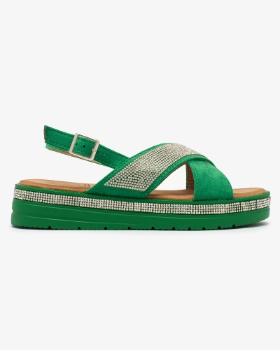 Royalfashion Sandale verzi de damă din piele ecologică cu zirconii Trikys