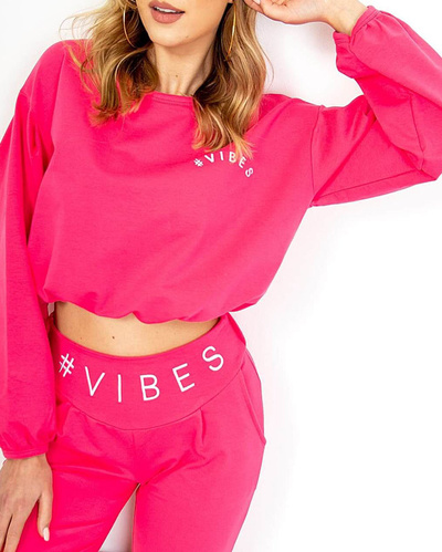 Set de trening pentru femei fucsia cu un hanorac crop top - Îmbrăcăminte