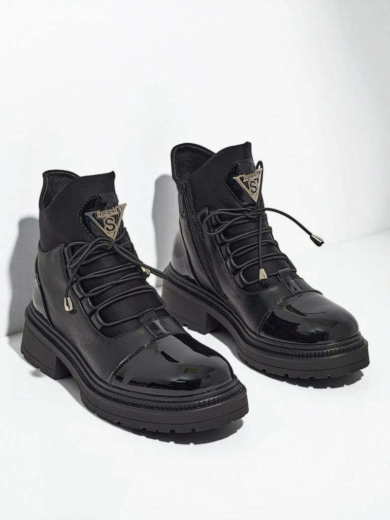 Botine de damă Elisse din piele ecologică cu șireturi