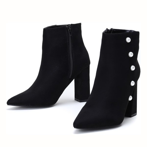 Czarne botki z perełkami na wysokim słupku Maya - Obuwie