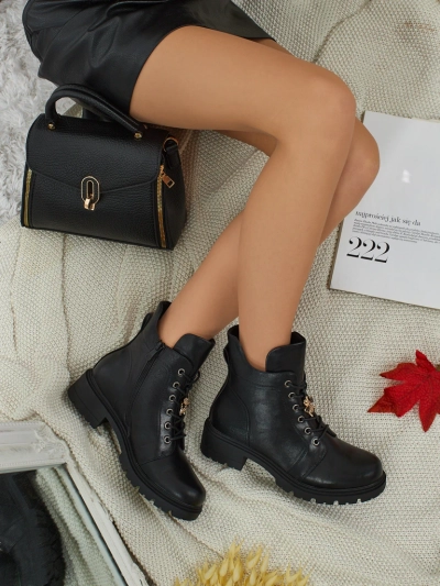 Botine de damă cu șireturi din piele ecologică Veltih