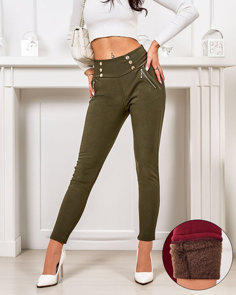 Royalfashion Pantaloni teggings călduroși pentru femei cu nasturi decorativi