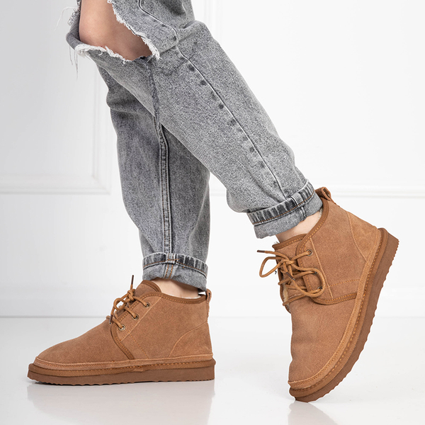 Cizme de zăpadă de damă maro deschis legate cu blană Miusho - Încălțăminte