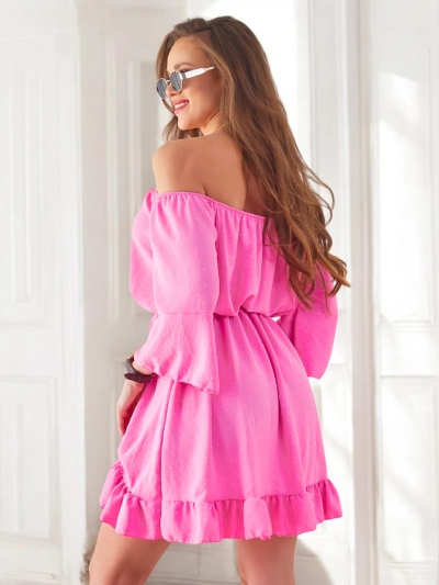 Royalfashion Rochie mini pentru femei stil spaniol cu mâneci lungi și pietre strălucitoare