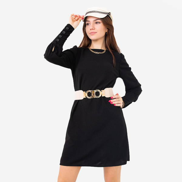 Curea elastică bej cu cataramă aurie decorativă - Accesorii