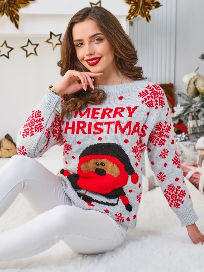 Royalfashion Pulover de Crăciun pentru femei cu Moș Crăciun